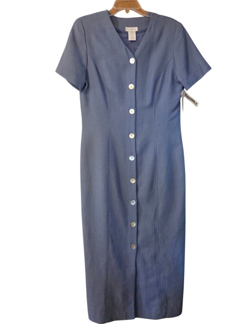 Worthington Slate Blue Button Down Maxi Dress Tailored Plus Size 14T NWT